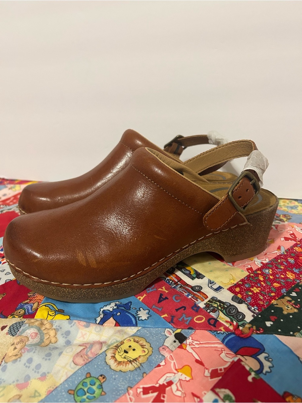 Aetrex Beckie Cognac Brown Cork Clogs Sling Back Size 37 Leather
